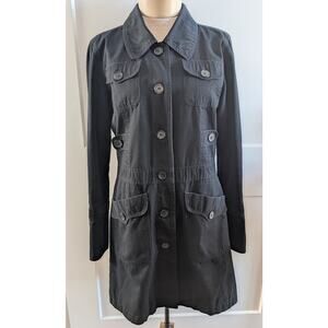 Womens Anthropologie Tulle Cotton Blend Collared Trench Pea Coat Black Size L